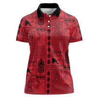 Papua New Guinea Heritage Motif Women Polo Shirt Red Version LT05 Female Red - Polynesian Pride