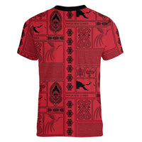Papua New Guinea Heritage Motif Women V-Neck T-Shirt Red Version LT05 - Polynesian Pride