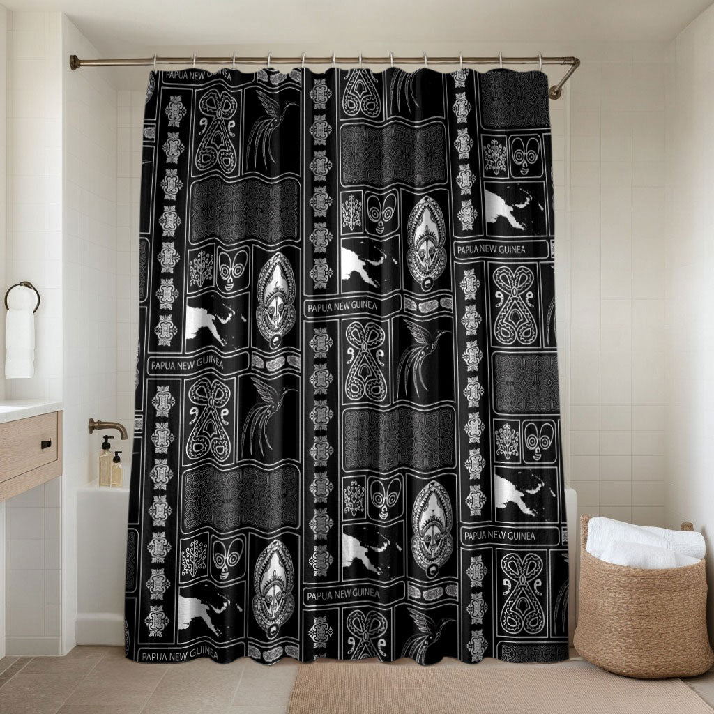 Papua New Guinea Heritage Motif Bathroom Set Black Version LT05 Shower Curtain Only Black - Polynesian Pride