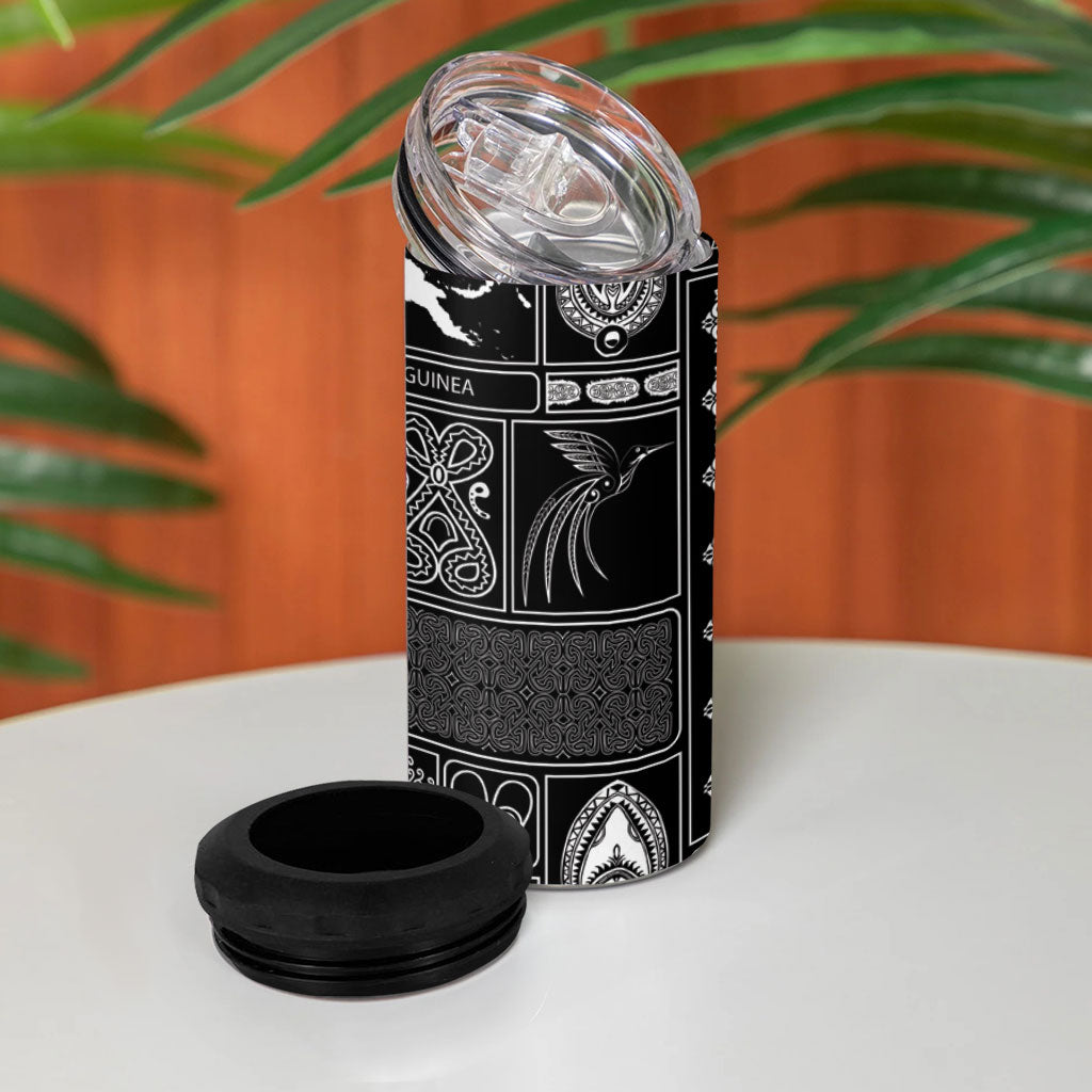 Papua New Guinea Heritage Motif 4 in 1 Can Cooler Tumbler Black Version LT05 - Polynesian Pride