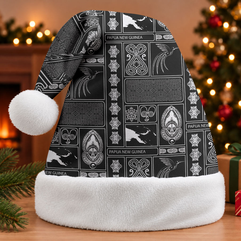 Papua New Guinea Heritage Motif Christmas Santa Hat Black Version LT05 Without Fur Black - Polynesian Pride