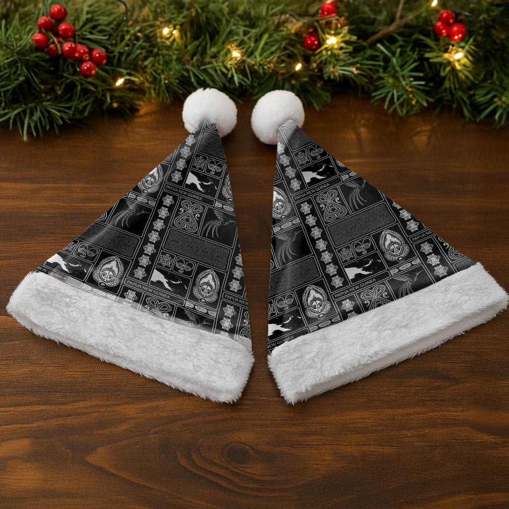Papua New Guinea Heritage Motif Christmas Santa Hat Black Version LT05 - Polynesian Pride