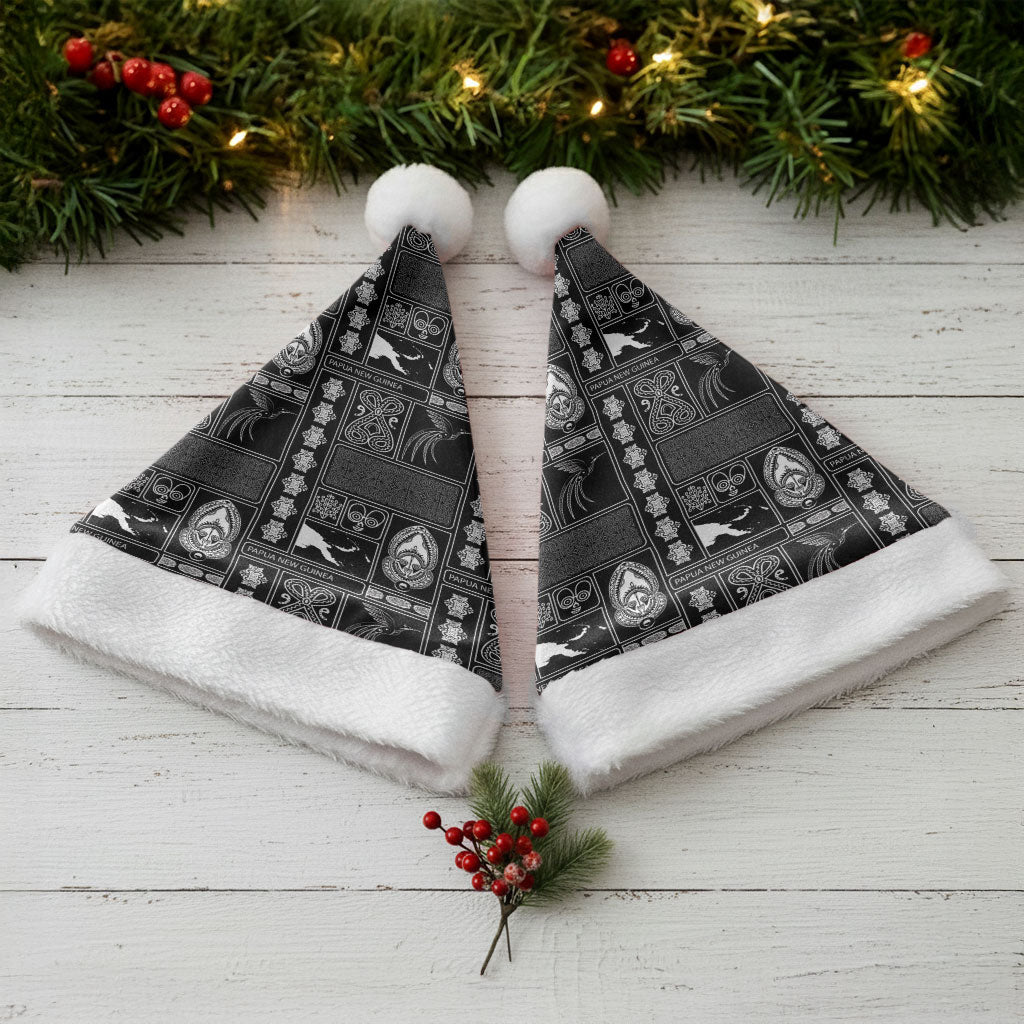 Papua New Guinea Heritage Motif Christmas Santa Hat Black Version LT05 - Polynesian Pride