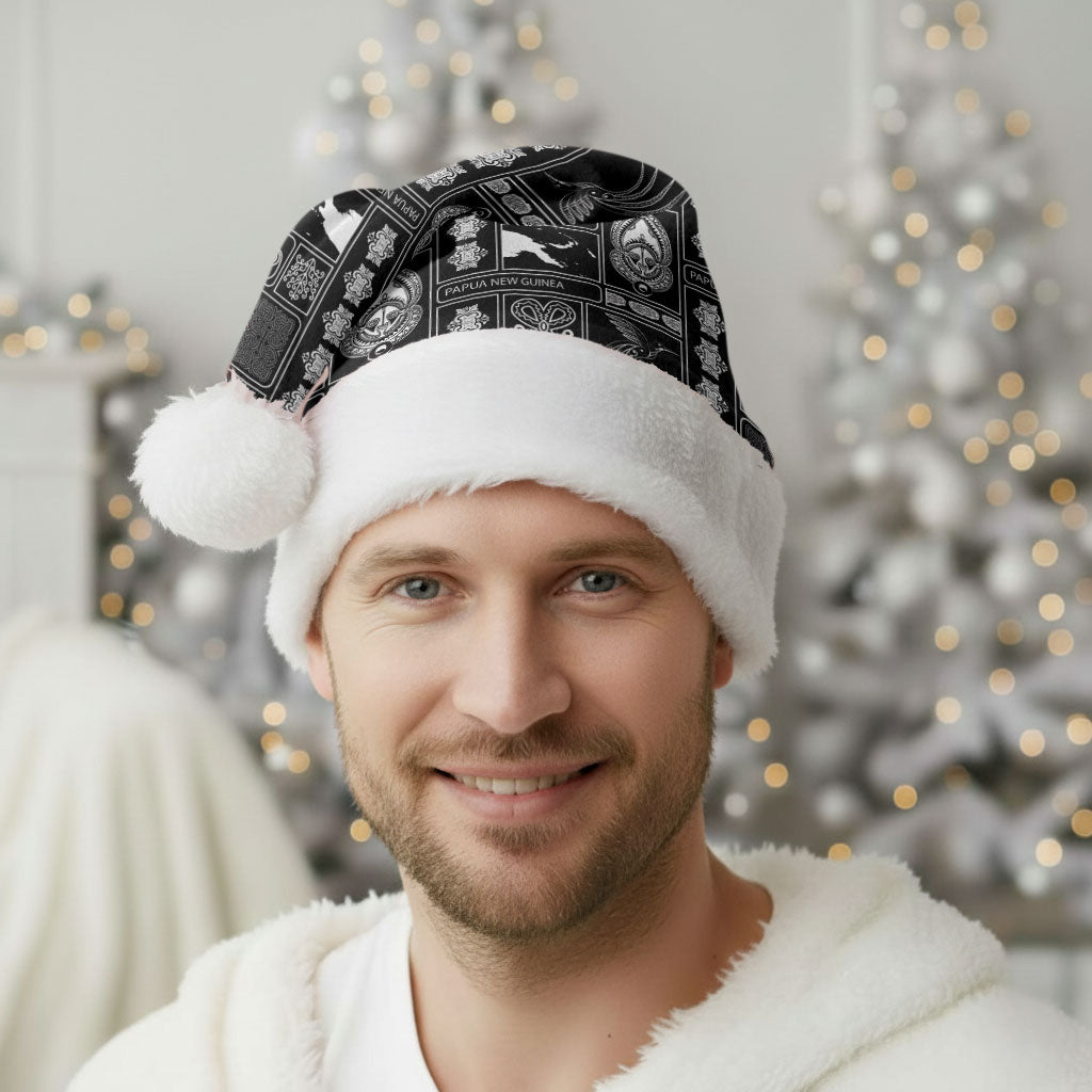Papua New Guinea Heritage Motif Christmas Santa Hat Black Version LT05 - Polynesian Pride