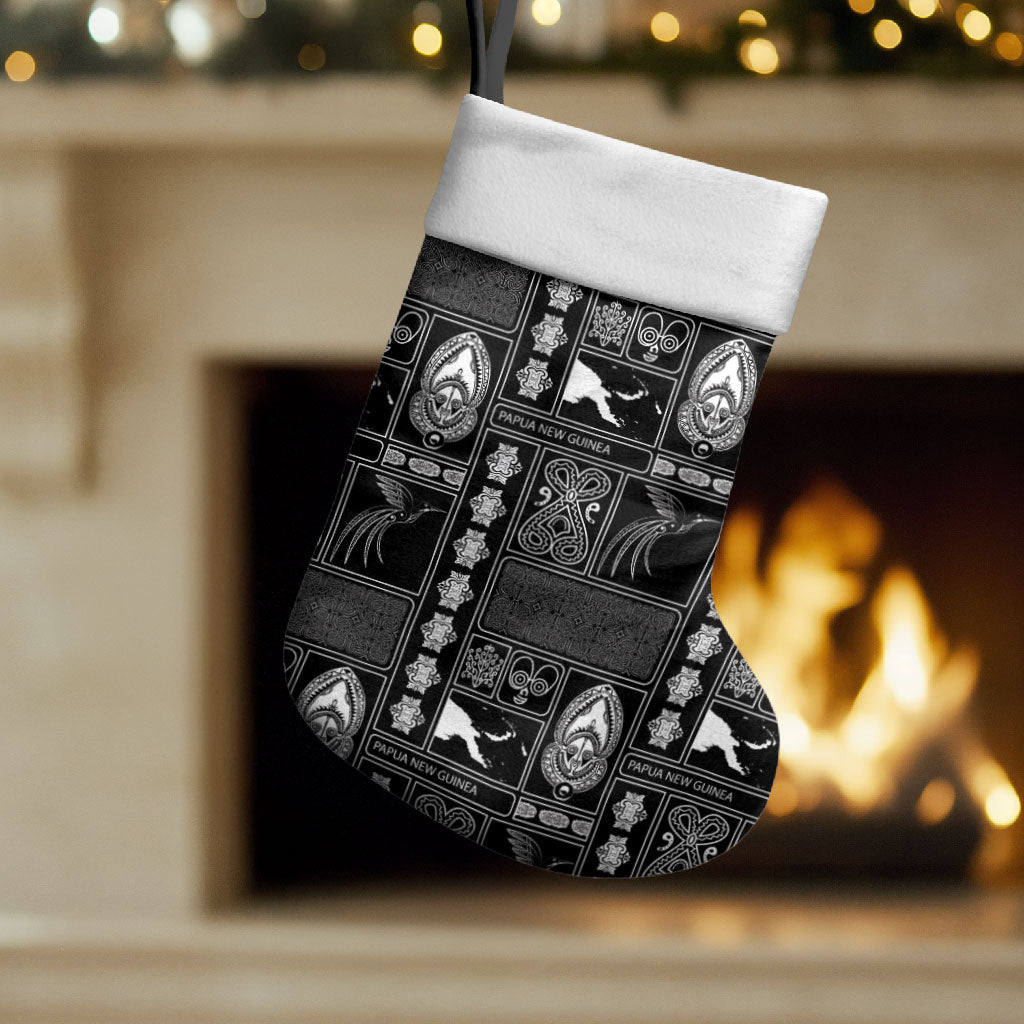 Papua New Guinea Heritage Motif Christmas Stocking Black Version LT05 Set of 2 Black - Polynesian Pride