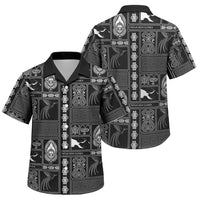 Papua New Guinea Heritage Motif Family Matching Off Shoulder Maxi Dress and Hawaiian Shirt Black Version LT05 Son's Shirt Black - Polynesian Pride