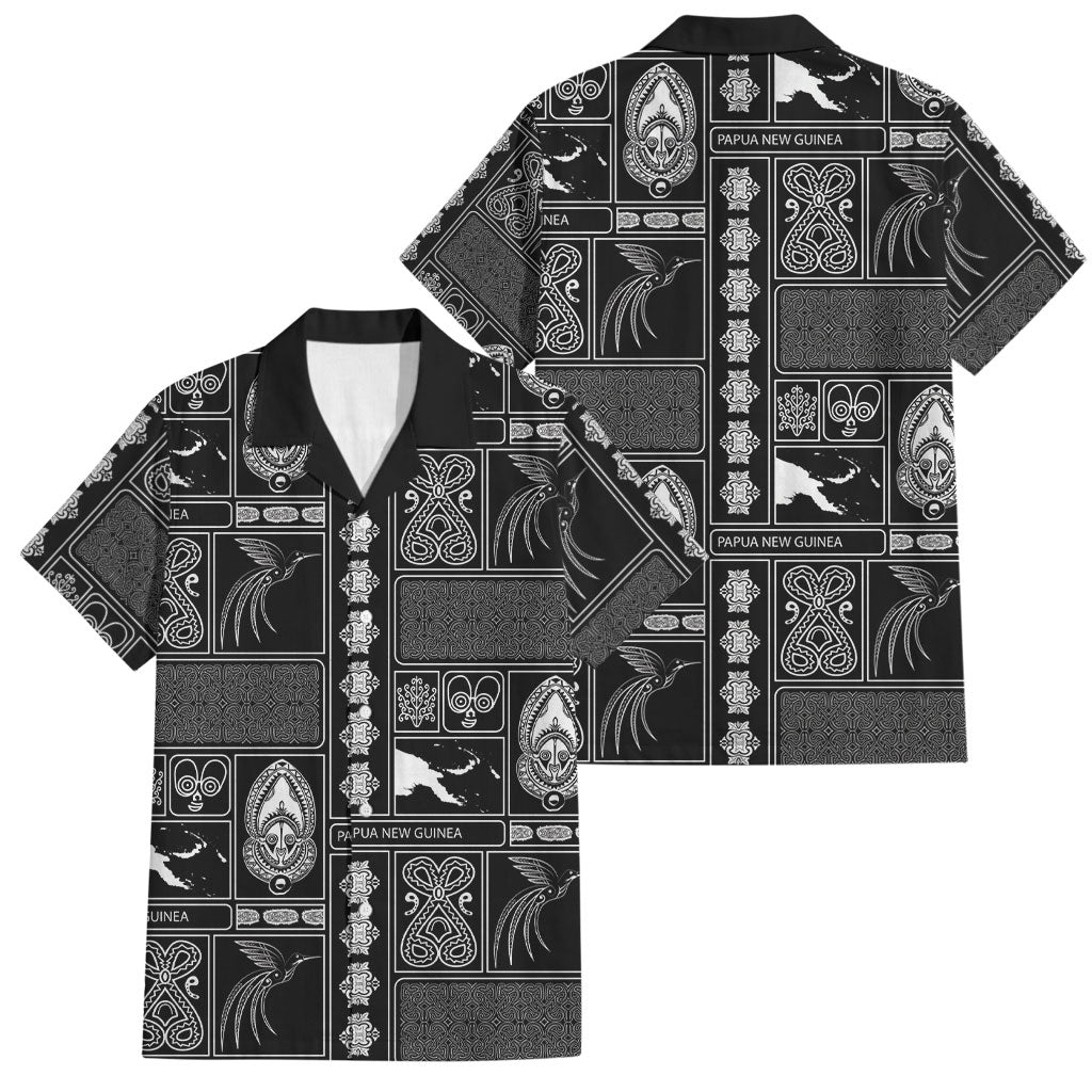 Papua New Guinea Heritage Motif Family Matching Puletasi and Hawaiian Shirt Black Version LT05 Dad's Shirt - Short Sleeve Black - Polynesian Pride