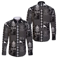 Papua New Guinea Heritage Motif Family Matching Puletasi and Hawaiian Shirt Black Version LT05 Dad's Shirt - Long Sleeve Black - Polynesian Pride