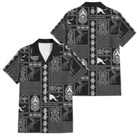 Papua New Guinea Heritage Motif Family Matching Summer Maxi Dress and Hawaiian Shirt Black Version LT05 Dad's Shirt - Short Sleeve Black - Polynesian Pride