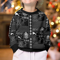 Papua New Guinea Heritage Motif Kid Ugly Christmas Sweater Black Version LT05 - Polynesian Pride