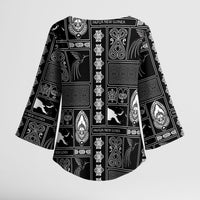 Papua New Guinea Heritage Motif Kimono Sleeve Blouse Black Version LT05 - Polynesian Pride