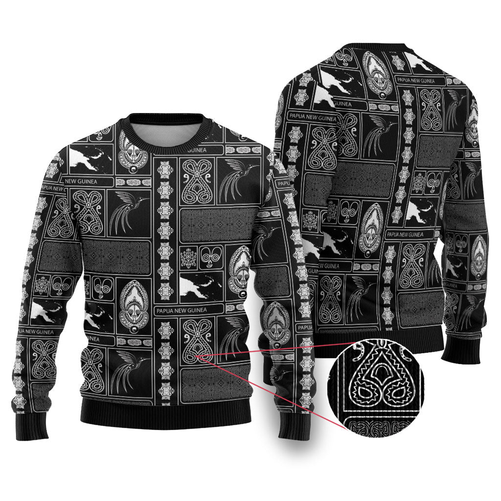 Papua New Guinea Heritage Motif Ugly Christmas Sweater Black Version LT05 Black - Polynesian Pride