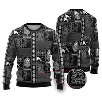 Papua New Guinea Heritage Motif Ugly Christmas Sweater Black Version LT05 Black - Polynesian Pride