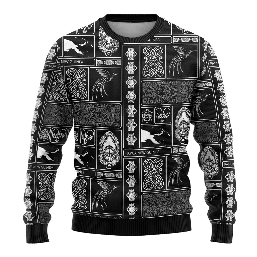 Papua New Guinea Heritage Motif Ugly Christmas Sweater Black Version LT05 - Polynesian Pride