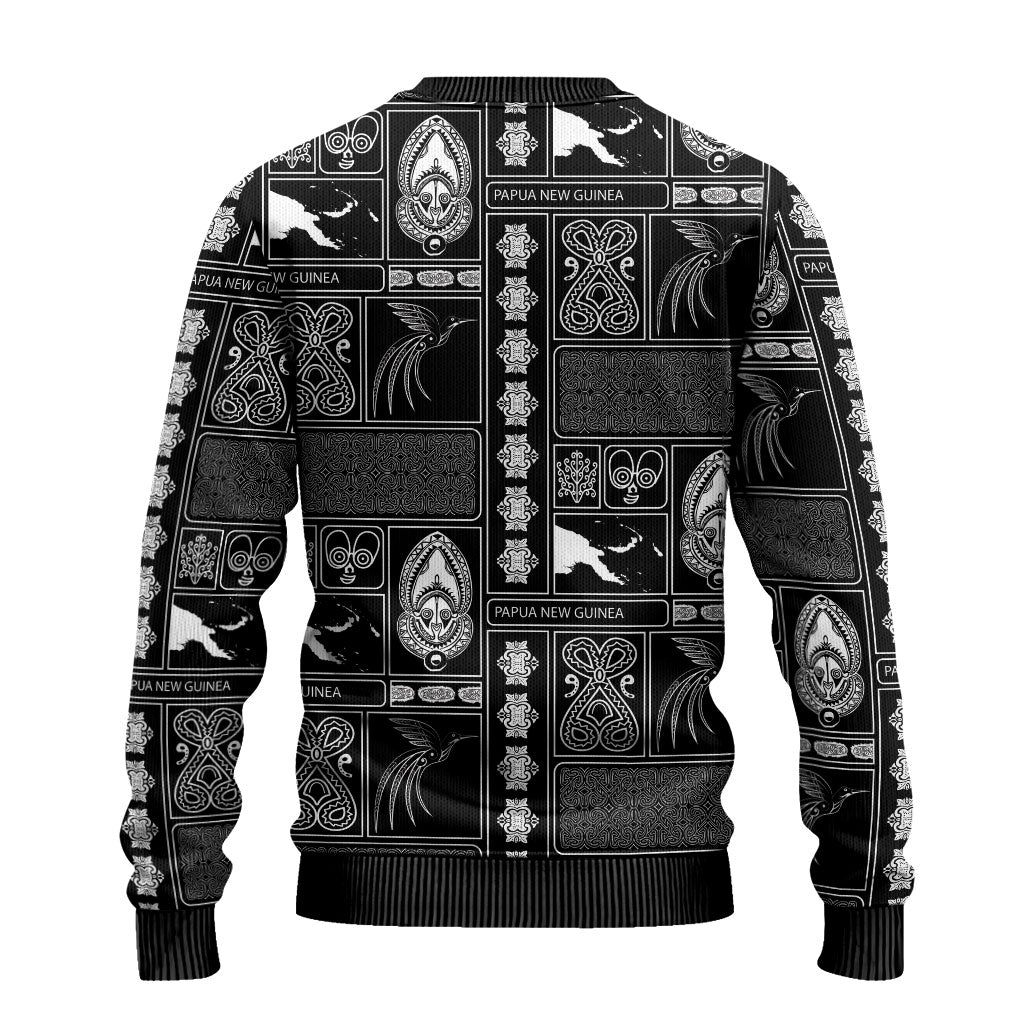 Papua New Guinea Heritage Motif Ugly Christmas Sweater Black Version LT05 - Polynesian Pride