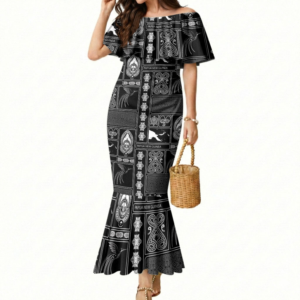 Papua New Guinea Heritage Motif Mermaid Dress Black Version LT05 Women Black - Polynesian Pride