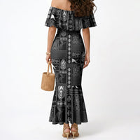 Papua New Guinea Heritage Motif Mermaid Dress Black Version LT05 - Polynesian Pride