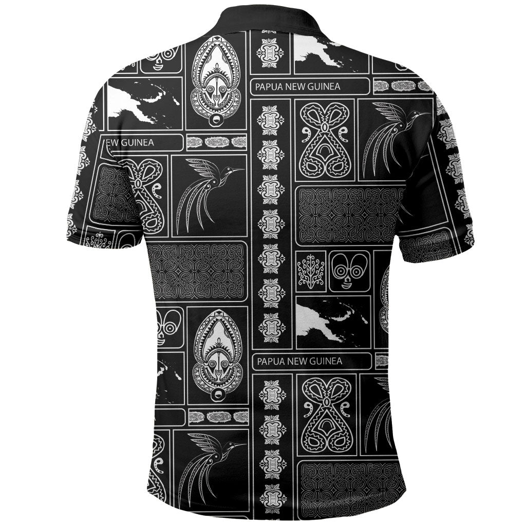 Papua New Guinea Heritage Motif Polo Shirt Black Version LT05 - Polynesian Pride