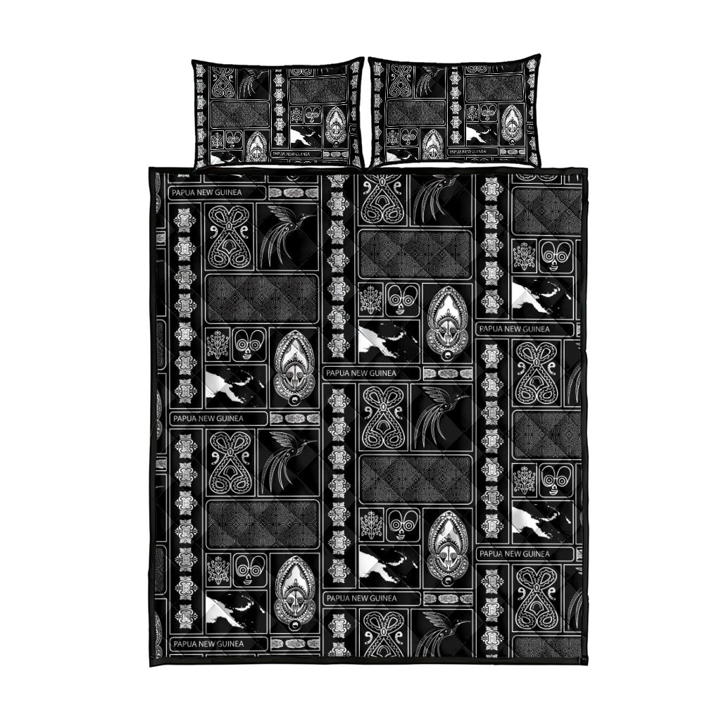 Papua New Guinea Heritage Motif Quilt Bed Set Black Version LT05 - Polynesian Pride