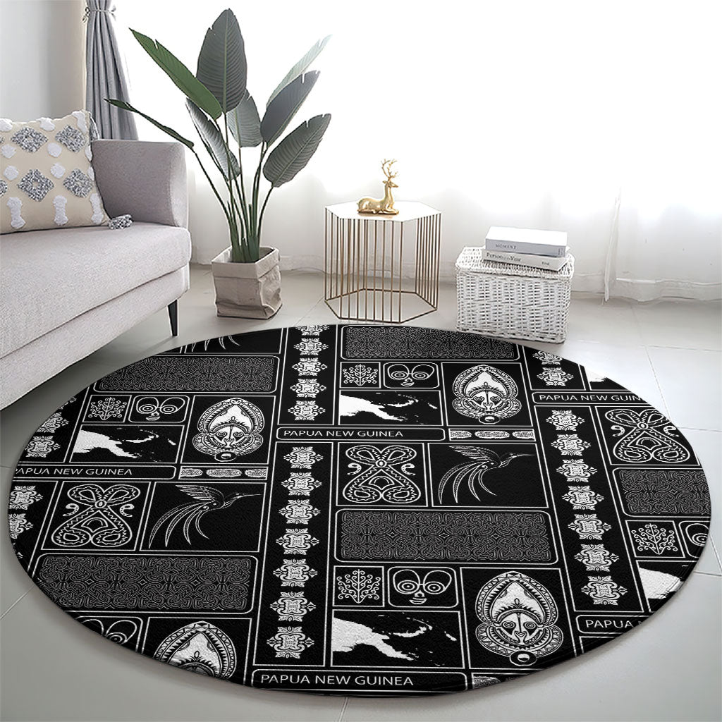 Papua New Guinea Heritage Motif Round Carpet Black Version LT05 - Polynesian Pride