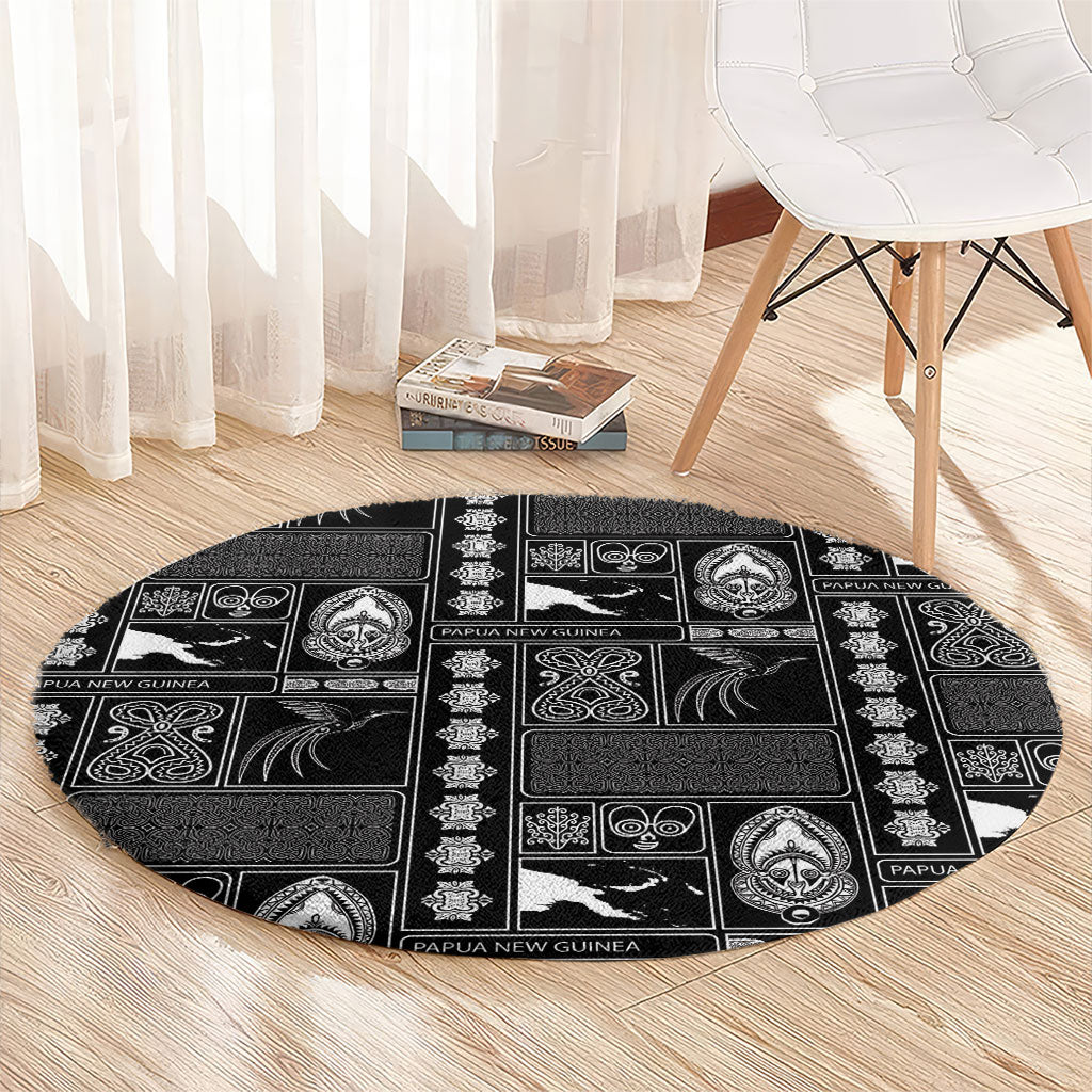 Papua New Guinea Heritage Motif Round Carpet Black Version LT05 - Polynesian Pride