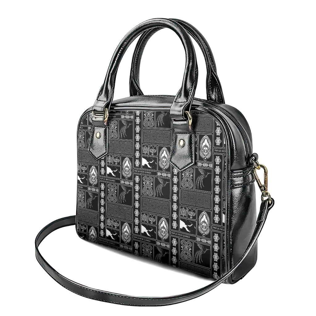 Papua New Guinea Heritage Motif Shoulder Handbag Black Version LT05 - Polynesian Pride