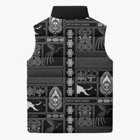 Papua New Guinea Heritage Motif Sleeveless Puffer Jacket Black Version LT05 - Polynesian Pride