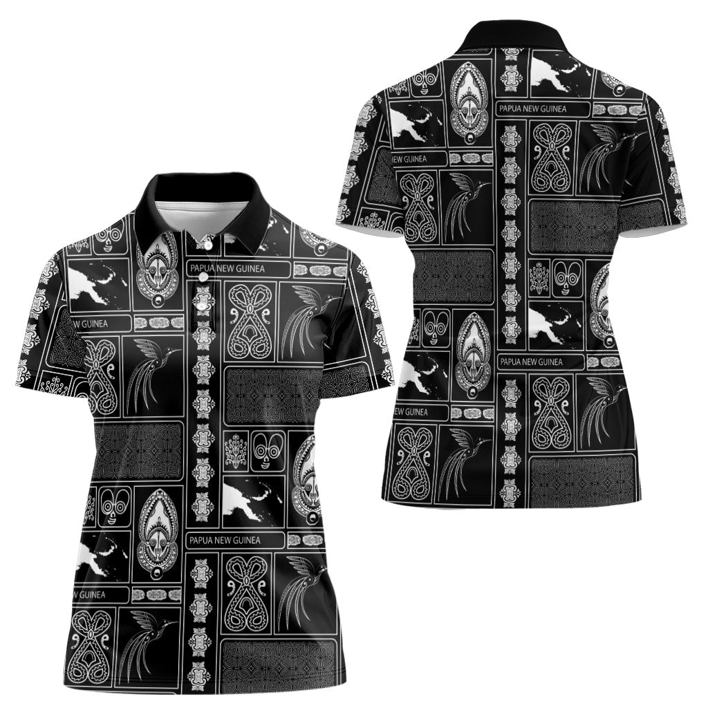 Papua New Guinea Heritage Motif Women Polo Shirt Black Version LT05 - Polynesian Pride