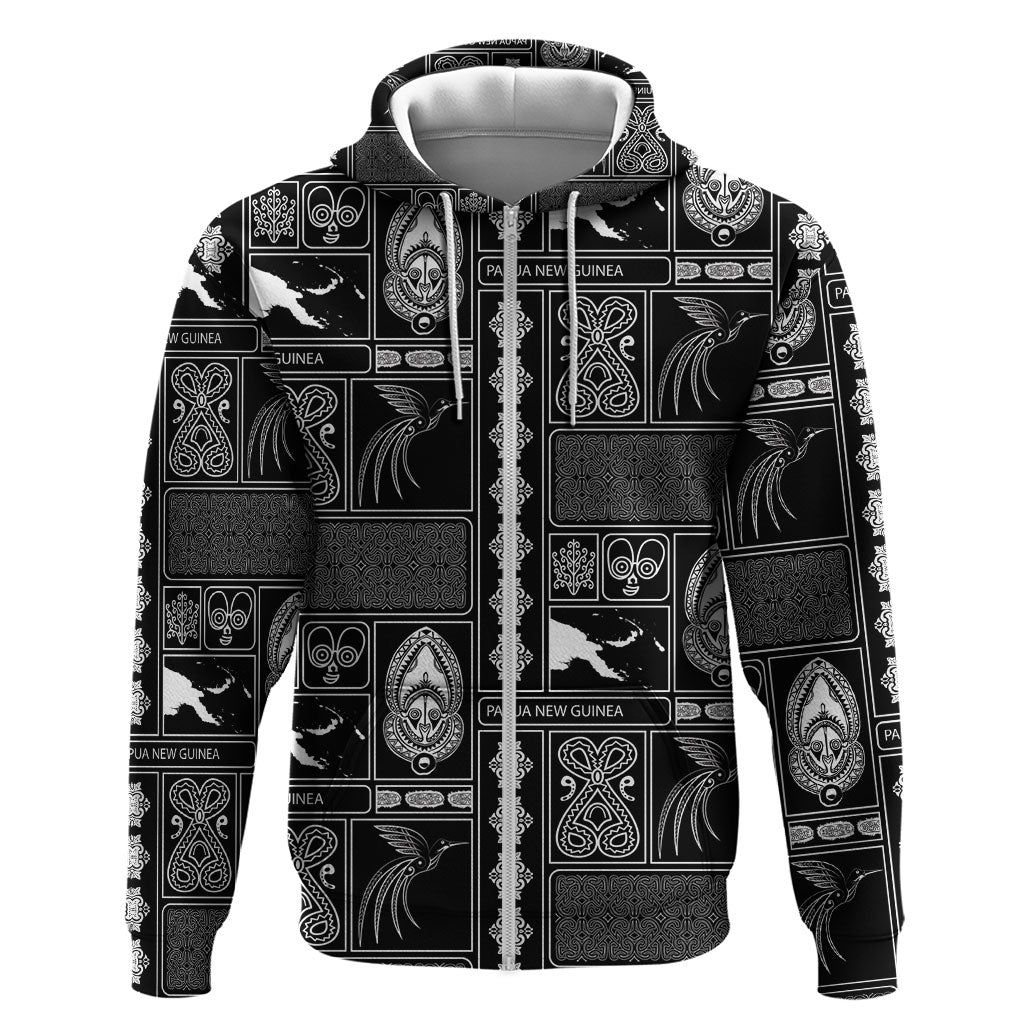 Papua New Guinea Heritage Motif Zip Hoodie Black Version