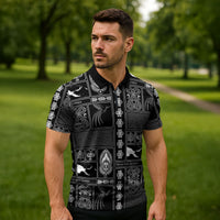 Papua New Guinea Heritage Motif Zipper Polo Shirt Black Version LT05 - Polynesian Pride