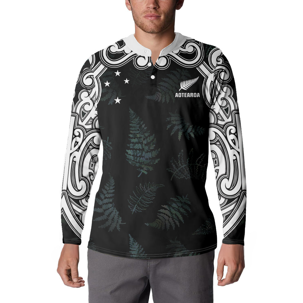 Custom New Zealand Fern Women Rugby Button Sweatshirt Maori Pattern