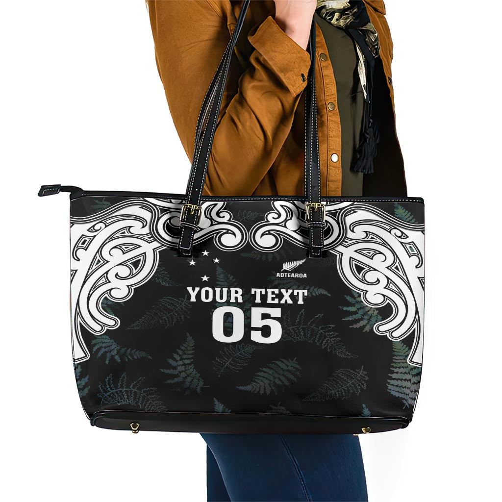 Custom New Zealand Fern Women Rugby Leather Tote Bag Maori Pattern