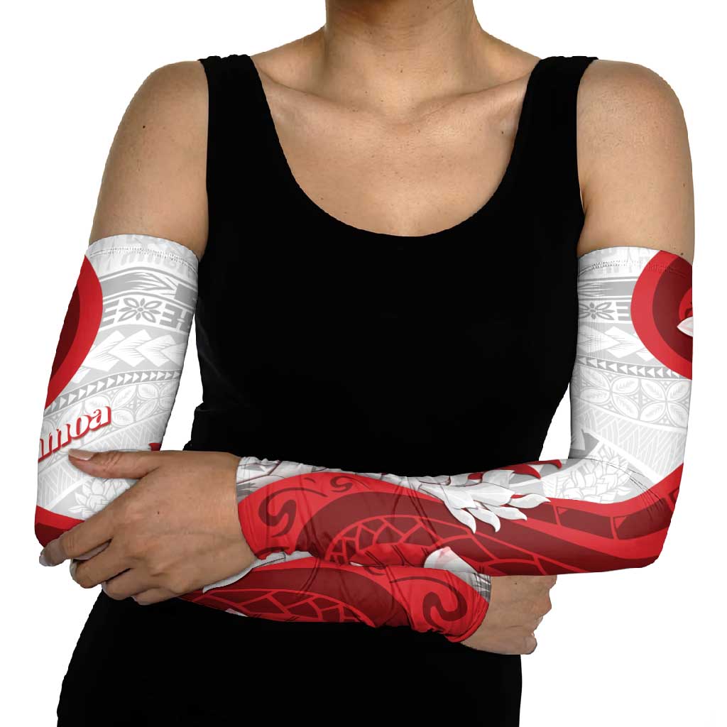 Samoa Teuila Arm Sleeves Samoan Siapo Pattern Red Version - Polynesian Pride