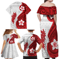 Samoa Teuila 2024 Family Matching Off Shoulder Maxi Dress and Hawaiian Shirt Samoan Siapo Pattern Red Version