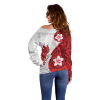 Samoa Teuila 2024 Off Shoulder Sweater Samoan Siapo Pattern Red Version