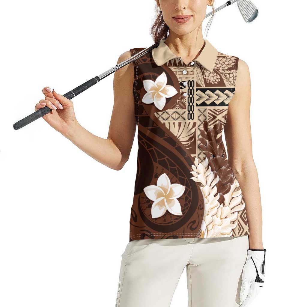 Samoa Teuila 2024 Women Sleeveless Polo Shirt Samoan Siapo Pattern Brown Version
