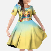 Aloha Hawaii Turtle Family Matching Off The Shoulder Long Sleeve Dress and Hawaiian Shirt Retro Style LT05 Daughter's Dress Beige - Polynesian Pride