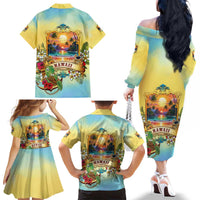 Aloha Hawaii Turtle Family Matching Off The Shoulder Long Sleeve Dress and Hawaiian Shirt Retro Style LT05 - Polynesian Pride
