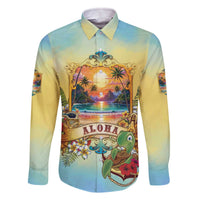 Aloha Hawaii Turtle Family Matching Off The Shoulder Long Sleeve Dress and Hawaiian Shirt Retro Style LT05 Dad's Shirt - Long Sleeve Beige - Polynesian Pride