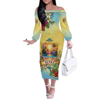 Aloha Hawaii Turtle Family Matching Off The Shoulder Long Sleeve Dress and Hawaiian Shirt Retro Style LT05 Mom's Dress Beige - Polynesian Pride