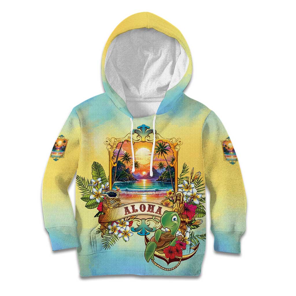 Aloha Hawaii Turtle Kid Hoodie Retro Style - Polynesian Pride