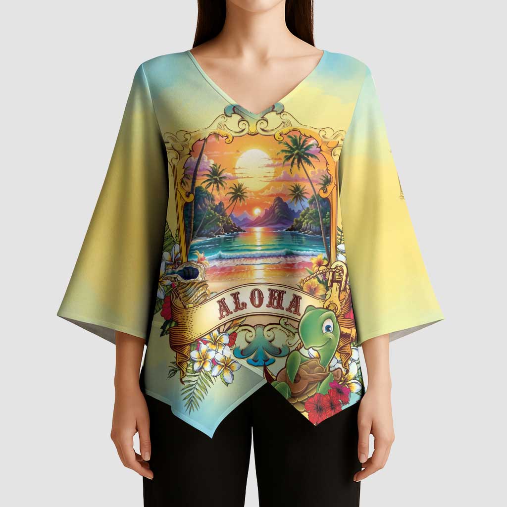 Aloha Hawaii Turtle Kimono Sleeve Blouse Retro Style - Polynesian Pride