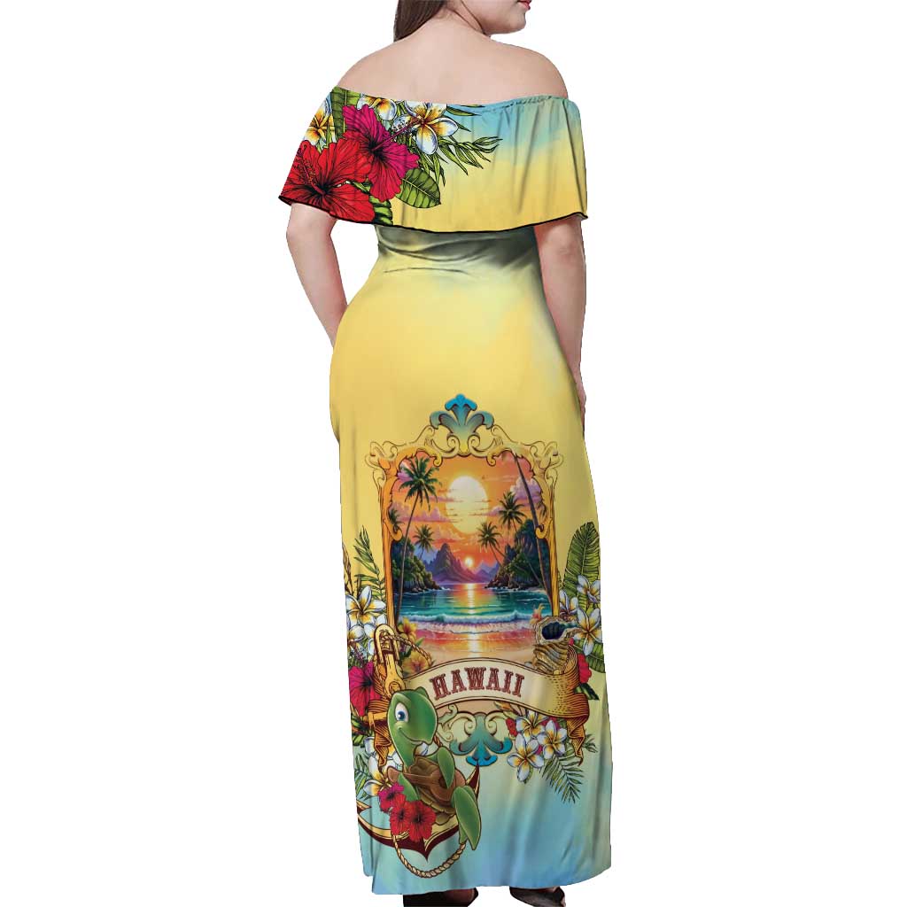 Aloha Hawaii Turtle Off Shoulder Maxi Dress Retro Style - Polynesian Pride