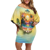 Aloha Hawaii Turtle Off Shoulder Short Dress Retro Style - Polynesian Pride