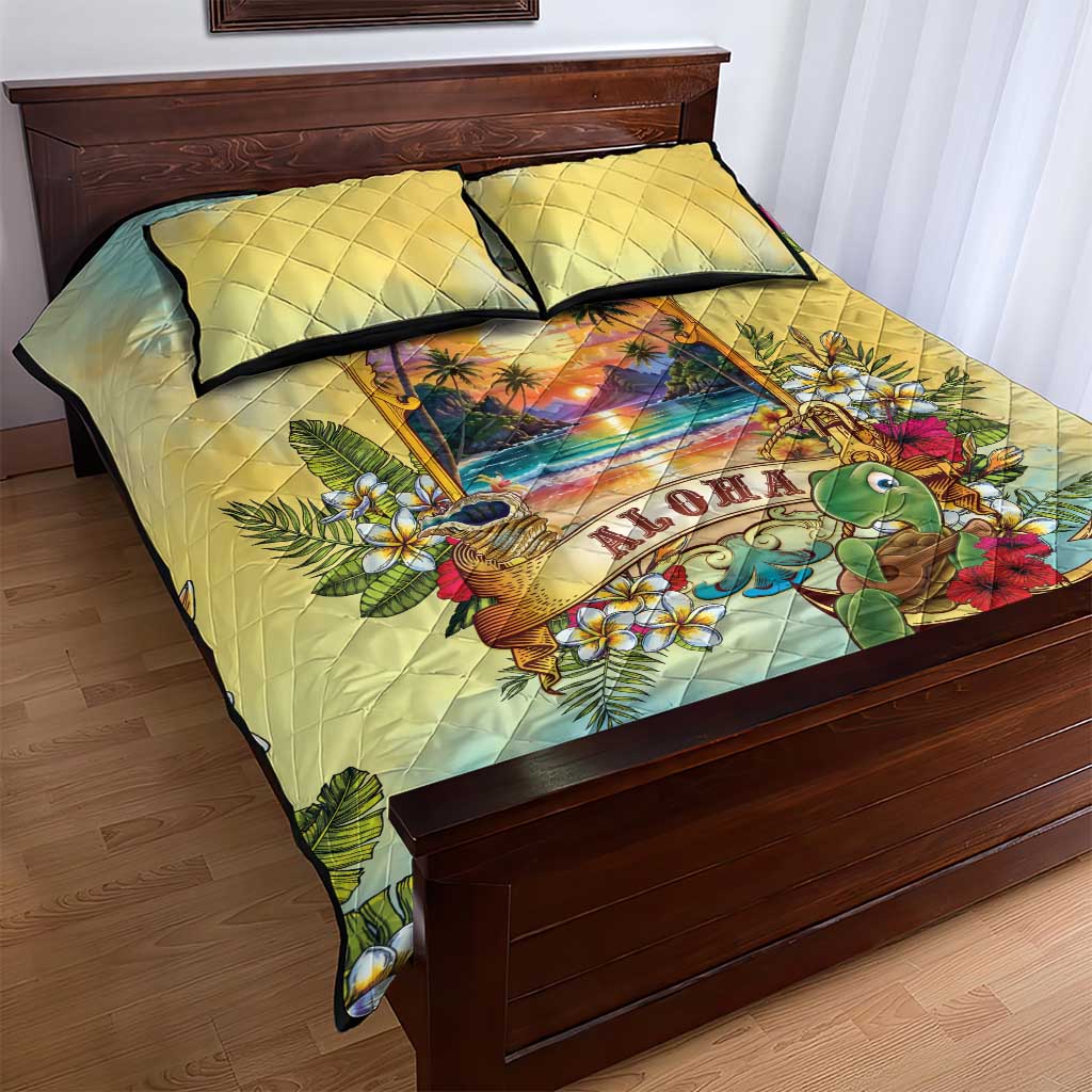 Aloha Hawaii Turtle Quilt Bed Set Retro Style - Polynesian Pride