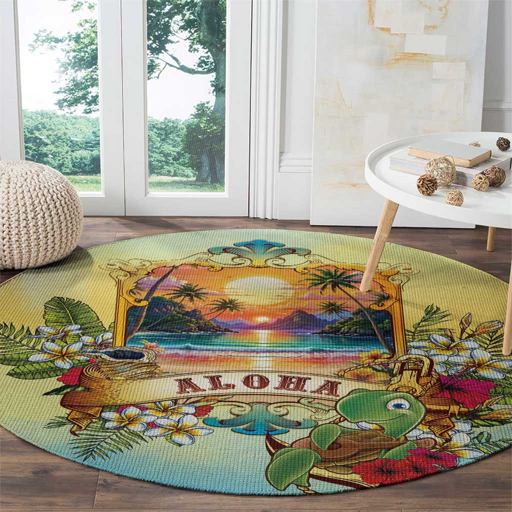 Aloha Hawaii Turtle Round Carpet Retro Style - Polynesian Pride
