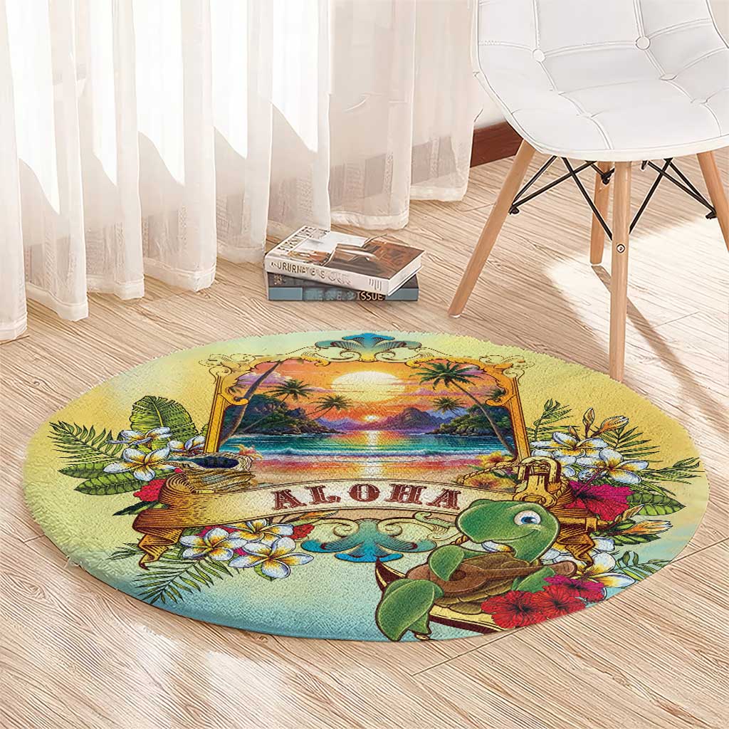 Aloha Hawaii Turtle Round Carpet Retro Style - Polynesian Pride