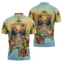 Aloha Hawaii Turtle Zipper Polo Shirt Retro Style - Polynesian Pride