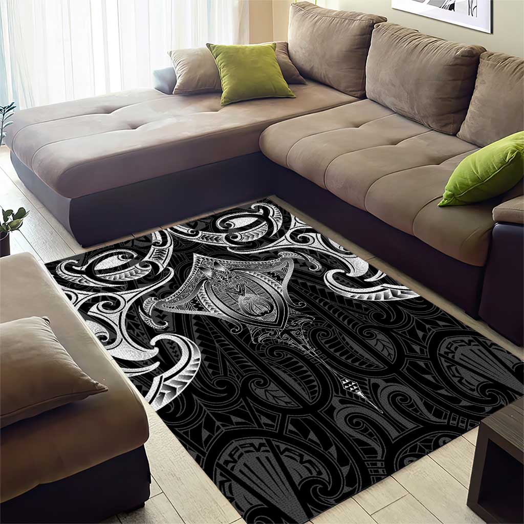New Zealand Aotearoa Area Rug Maori Manta Ray Moko Black - Polynesian Pride