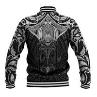 New Zealand Aotearoa Baseball Jacket Maori Manta Ray Moko Black - Polynesian Pride